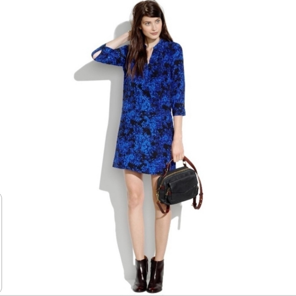 Madewell Director Shift Dress Blue Black Silk XS excellent like-new condition
